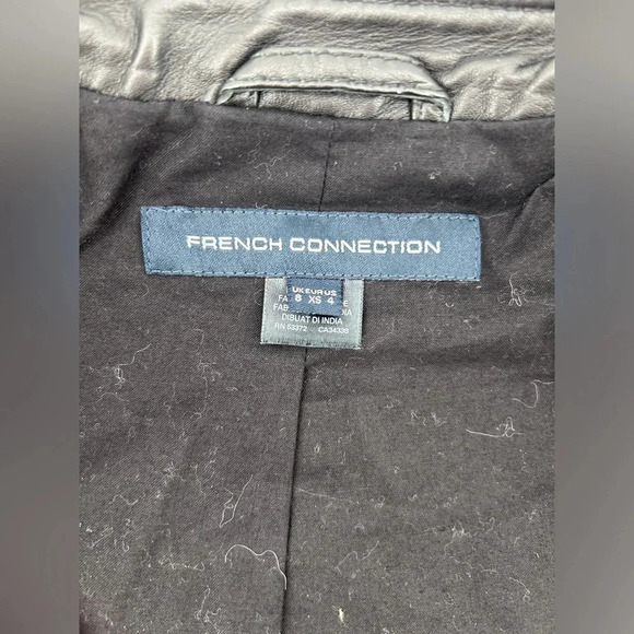 French Connection 100% Real leather jacket Black Motorcycle Look Size 4 - Picture 10 of 14